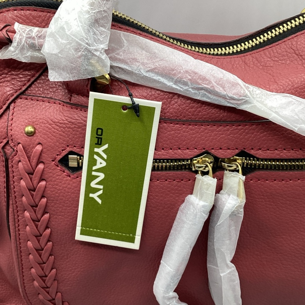 orYANY Pebbles Leather Sarah Satchel Bag Braided Tassel Crossbody Tote Dark Pink - Picture 4 of 8